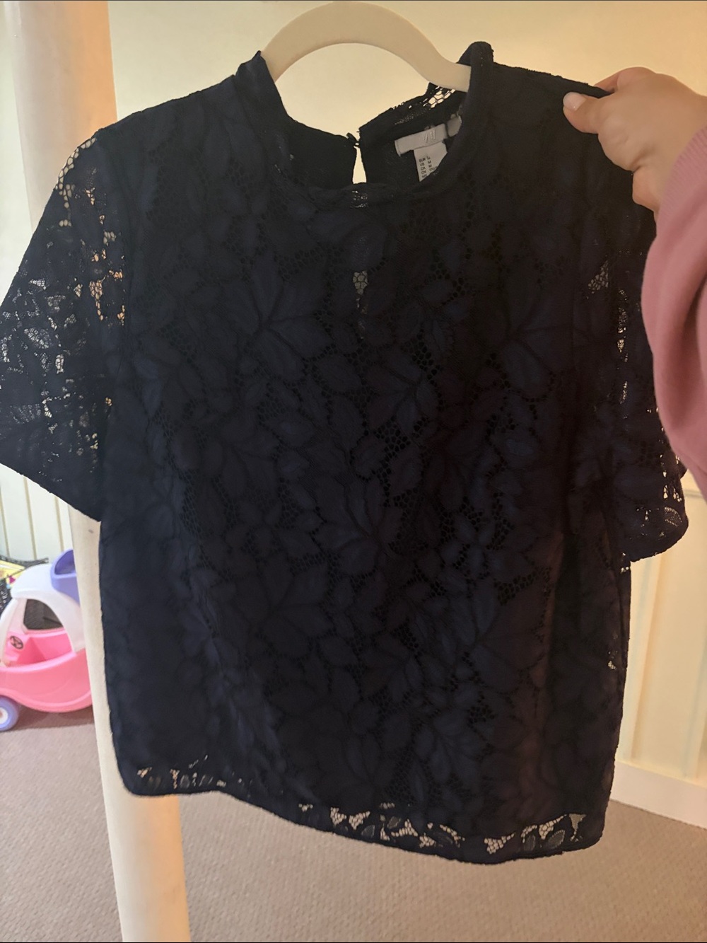 H&M Navy Floral Lace Short Sleeve Top